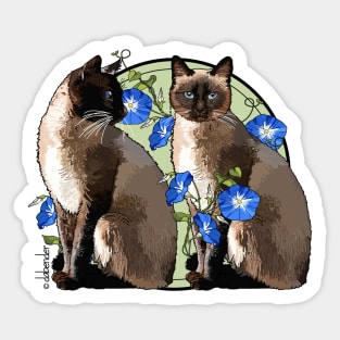 Siamese Cats with Morning Glories Sticker